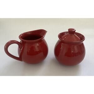 Vintage WAECHTERSBACH Red Creamer & Sugar Bowl w/ Lid‎ Set W. Germany Christmas